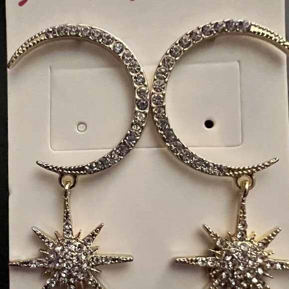 🌙 Betsey Johnson crystal embellished celestial earrings 🌙 - Picture 4 of 4